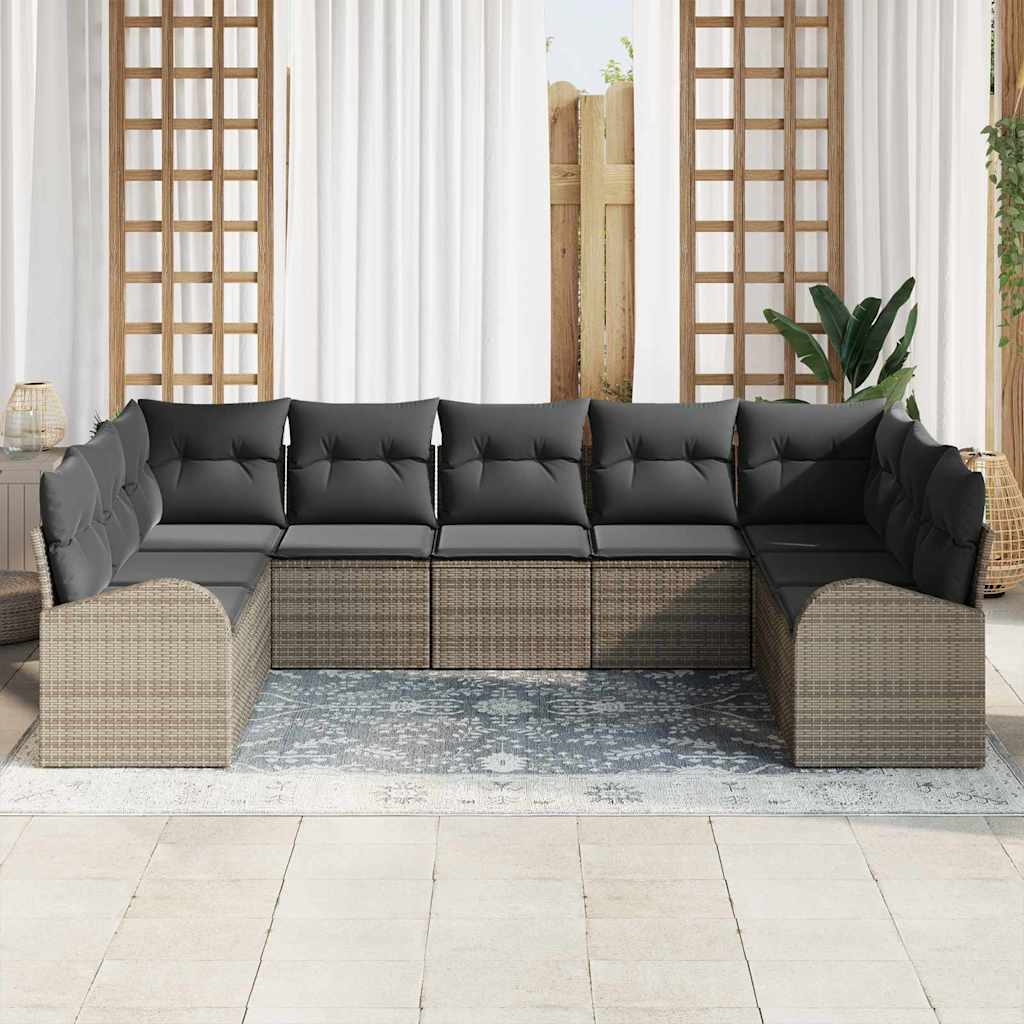 Garten-Sofa-Set mit Kissen 9 pcs Grau Poly Rattan